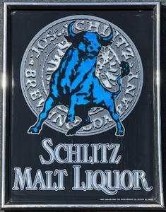 lot 125 image: Schlitz Malt Liquor Framed Mirror Sign with Bull Logo
