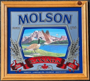 lot 128 image: Vintage Molson Imported from Canada Mirror with Wooden Frame