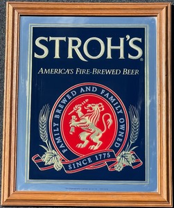 lot 130 image: Vintage Strohs Beer Framed Mirror Sign