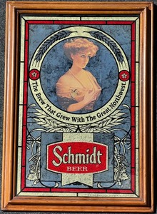 lot 138 image: Vintage Schmidt Beer Stained Glass Mirror Sign