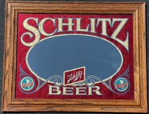 lot 159 image: Vintage Schlitz Beer Mirror Sign with Wood Frame