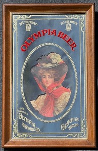 lot 167 image: 1919 Olympia Beer Advertising Mirror with Wood Frame