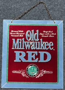 lot 171 image: Old Milwaukee RED Beer Sign with Chain Hanger