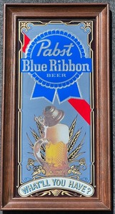 lot 174 image: Pabst Blue Ribbon Beer Vintage Light-Up Sign with Wood Frame