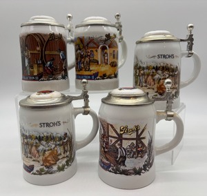 lot 180 image: Set of 5 Strohs Bavaria Collection Beer Steins with Lids