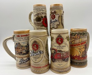 lot 183 image: Collection of 6 Strohs Brewery Ceramic Beer Steins