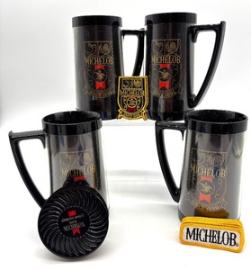 lot 186 image: Set of 4 Michelob Mugs with Coasters and Collectible Patches