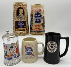 lot 188 image: Assorted Pabst Blue Ribbon Beer Steins Collection
