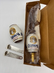 lot 266 image: 2 Olympia Beer Taps 1 with Handle and Box with 2 Olympia Bottle Openers