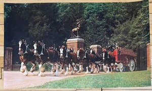 lot 285 image: Vintage Budweiser Clydesdale Horse-Drawn Wagon Poster