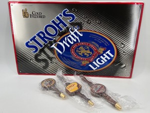 lot 307 image: Vintage Strohs Draft Light Beer Sign and Tap Handle Set