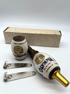 lot 264 image: 2 Olympia Beer Taps 1 with Handle and Box with 2 Olympia Bottle Openers