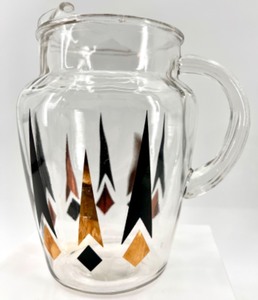 lot 191A image: Vintage Glass Pitcher with Black and Copper Geometric Design
