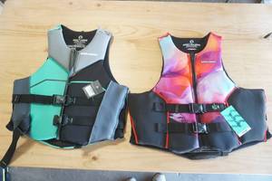 lot 216 image: NEW (2ct) Sea Doo Life Jackets Adult L & XL. Ecoprene