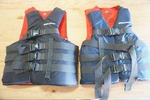 lot 239 image: NEW (2ct) Sea Doo Life Jackets Adult SM & XS. Nylon.