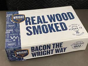 lot 6 image: A - Box of Wright Brand Natural Hickory Smoked Bulk Bacon - 15 lbs