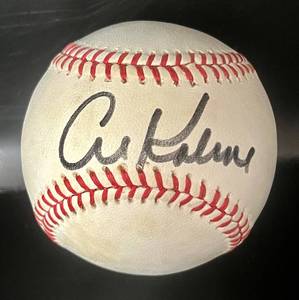 lot 45 image: Al Kaline Signed Baseball w JSA COA and Case - Rawlings OALB Brown Ball Detroit Tigers