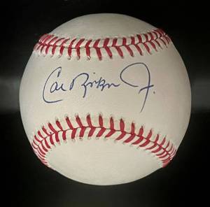 lot 6A image: Cal Ripken Jr. Signed Baseball w JSA COA Rawlings OALB Brown Ball Baltimore Orioles