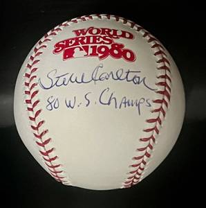 lot 25A image: Steve Carlton Signed Baseball Inscribed 80 W.S. Champs on an Official 190 World Series Rawlings Ball w JSA COA and Case - St. Louis Cardinals
