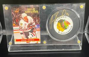 lot 34 image: Jeremy Roenick Signed Puck w JSA COA, Card, and Case - Chicago Blackhawks Hockey