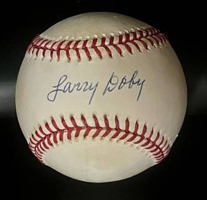 lot 82 image: Larry Doby Signed Baseball w JSA COA Rawlings OALB Bugig Ball