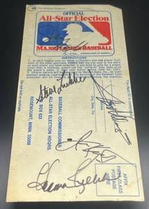 lot 15A image: Rod Carew, Harmon Killebrew, Jim Kaat, Leo Cardenas, and more Signed 1971 All-Star Election Ballot w JSA COA - Minnesota Twins Baseball
