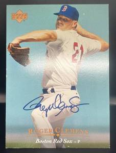 lot 48 image: Roger Clemens Signed w Upper Deck COA 1995 UDJumbo #159 Boston Red Sox Baseball Card