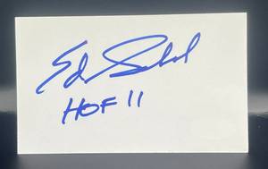 lot 73 image: Ed Sabol Signed Index Card w JSA COA Inscribed HOF 11 NFL Filmmaker Football