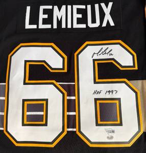 Mario Lemieux Auto Jersey w/ Fantatics COA - New With Tags Size L NHL Mitchell and Ness Replica Authentic Pittsburgh Penguins Jersey - BEAUTIFUL!!!