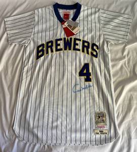 lot 11 image: Paul Molitor Auto Jersey w MLB COA - New With Tags Size 44 Large MLB Mitchell and Ness Cooperstown Collection Milwaukee Brewers Jersey