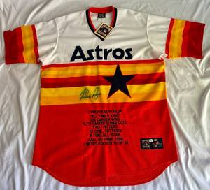 lot 10 image: Nolan Ryan Auto Jersey w GAI and Nolan Ryan COA Limited Edition (Only 34 made) Stat Jersey - New With Tags Size XL  MLB Majestic Cooperstown Collection Houston Astros Jersey