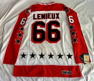 lot 13 image: Mario Lemieux New With Tags All Star Game Sersey Size 52 - CCM NHL Heroes Of Hockey Authentic Jersey