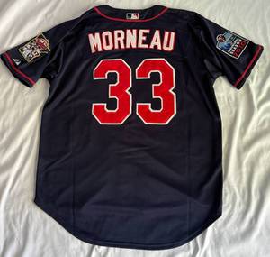 lot 22 image: Justin Morneau New Minnesota Twins Pinstripe Jersey Size 50 - 2010 Fifty Seasons MLB Majestic Authentic Baseball Jersey