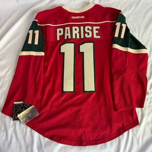 lot 18 image: Zach Parise New With Tags Minnesota Wild Jersey Size 50 - Reebok NHL Center Ice Authentic Hockey Jersey
