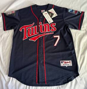 lot 19 image: Joe Mauer New With Tags Minnesota Twins Jersey Size 48 - 2010 Target Field Innaugural Season Majestic MLB Authentic Baseball