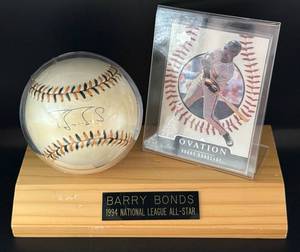 lot 7A image: Barry Bonds Signed Baseball 1994 All-Star Game Official Rawlings Ball w stand and card