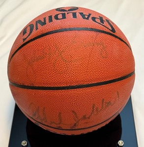 lot 4A image: Kareem Abdul-Jabbar and Julius Erving Signed Basketball w Goldin COA and Case - NBA Spalding Official Ball - RARE