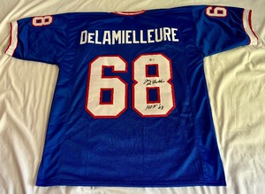lot 61 image: Joe DeLamiellure Signed Jersey w Beckett COA, Inscribed HOF 03 - Size XL Buffalo Bills Football