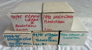 lot 31A image: (5) Basketball Card Boxes  Partial Sets - 1994-95 Fleer, Stadium Club, 1993-94 Stadium Club, 1992 Wild Card