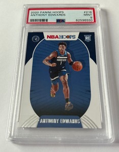 lot 11C image: Anthony Edwards RC PSA 9 Mint 2020 Hoops #216 Rookie Minnesota Timberwolves Basketball Card