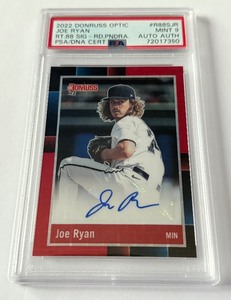 lot 12C image: Joe Ryan Auto 12 PSA 9 Mint 2022 Donruss Optis RT. 88 Sig - RD.PNDRA #R88SJR, numbered 1012, RARE Minnesota Twins Baseball Card