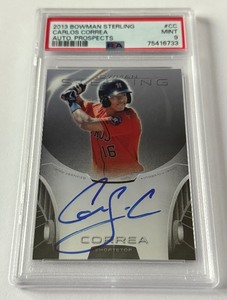 lot 13C image: Carlos Correa Auto RC PSA 9 Mint 2013 Bowman Sterling #CC Minnesota Twins Baseball Card