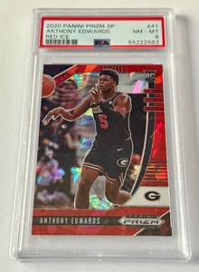 lot 16C image: Anthony Edwards RC PSA 8 Red Ice 2020 Prizm Draft Picks #41 Rookie Minnesota Timberwolves Basketball Card