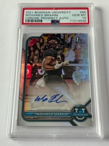 lot 17C image: Mohamed Ibrahim PSA 10 Gem Mint Auto 2021 Bowman University Chrome Prospect #MI University of Minnesota Football Card