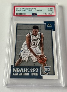 lot 18C image: Karl-Anthony Towns RC PSA 9 Mint 2015 Hoope #289 Rookie Minnesota Timberwolves Basketball Card