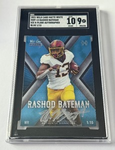 lot 19C image: Rashod Bateman Auto 15 RC SGC Graded 109 2021 Wild Card Matte White Ice X-Plode Autographed Blue Numbered 115 #MXP-13 University of Minnesota Football Card