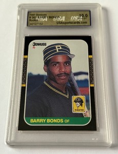 lot 23C image: Barry Bonds RC Graded 10 Gem Mint 1987 Donruss Rated Rookie #361 Baseball Card