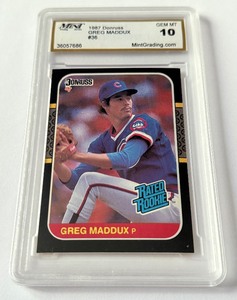 lot 24C image: Greg Maddux RC Graded 10 Gem Mint 1987 Donruss Rated Rookie #36 Baseball Card