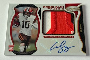 lot 32C image: Anthony Schwartz RC RPA 499 2021 Certified Freshman Fabric #231 Auto Tri-Colores Relic, numbered 255499 Football Card