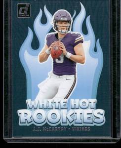 lot 19B image: JJ McCarhty RC 2024 Donruss White Hot Rookies #WH1 Rookie Minnesota Vikings Football Card